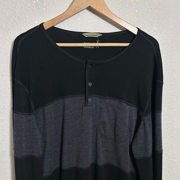 Smartwool Merino 250 Henley Shirt Mens L Black Gray Wool Blend Base Layer - Picture 4 of 8